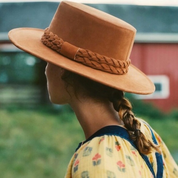 Anthropologie Accessories - Anthropologie Asn Deep Rust Rancher Hat Double Braided Vegan Suede Brown
